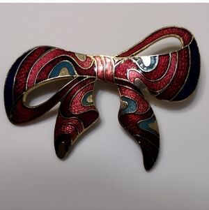 Cloisonne, Goldtone & Silvertone Bow Brooches Vintage